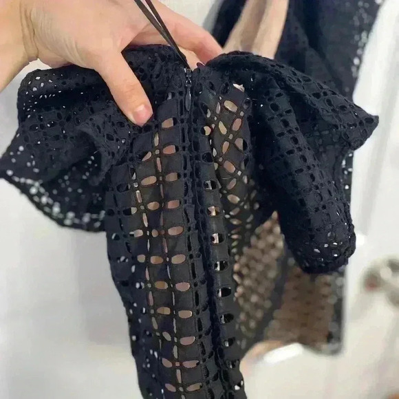 J. Crew Size 0 One Shoulder Eyelet Black Ruffle Top Style - Picture 8 of 10